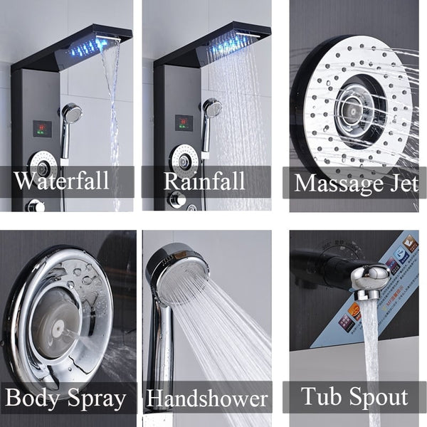 Rainfall Shower ™ - Luxurious 6-Stage LED Shower Panel with Massage Jets and Temperature Screen - TumTum